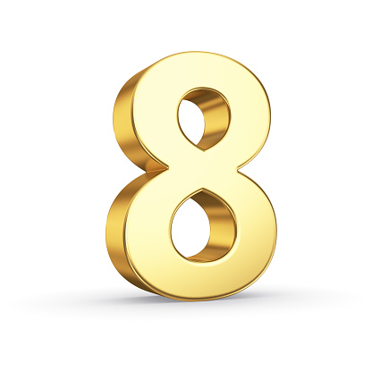 3D golden number 8 - isolated with clipping path
