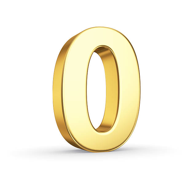 Golden number ZERO on white 3D golden number 0 - isolated with clipping path zero photos stock pictures, royalty-free photos & images