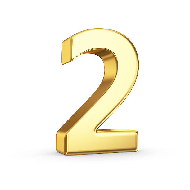Golden number two on white 3D golden number 2 - isolated with clipping path number 2 photos stock pictures, royalty-free photos & images