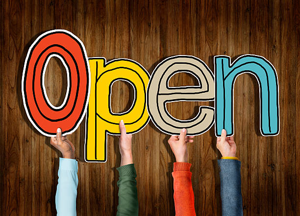 istock Multiethnic Group of Hands Holding Word Open 520663027