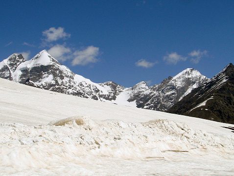 Snow clad Himalayan mountains viewed at the Hill station named Manali in India