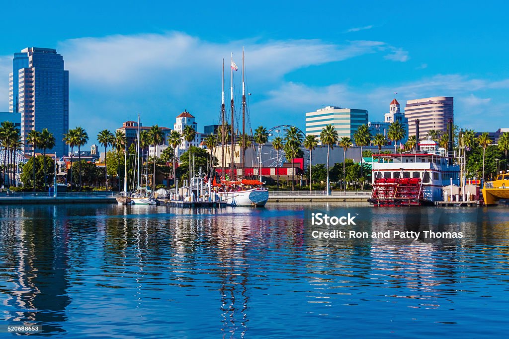 skyline von Long Beach mit Rainbow Harbor waterfront, CA Tel. - Lizenzfrei Long Beach - Verwaltungsbezirk Los Angeles County Stock-Foto