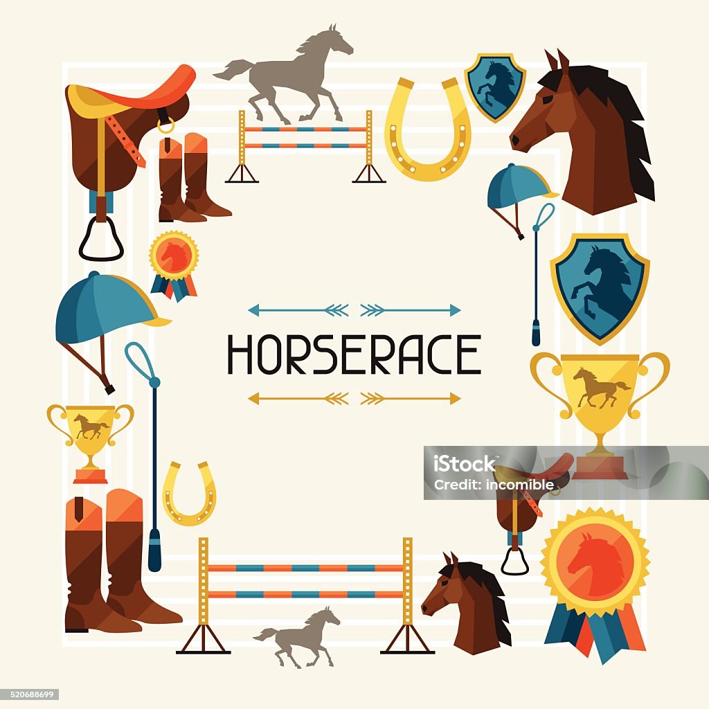 Frame with horse equipment in flat style. Border - Frame stock vector