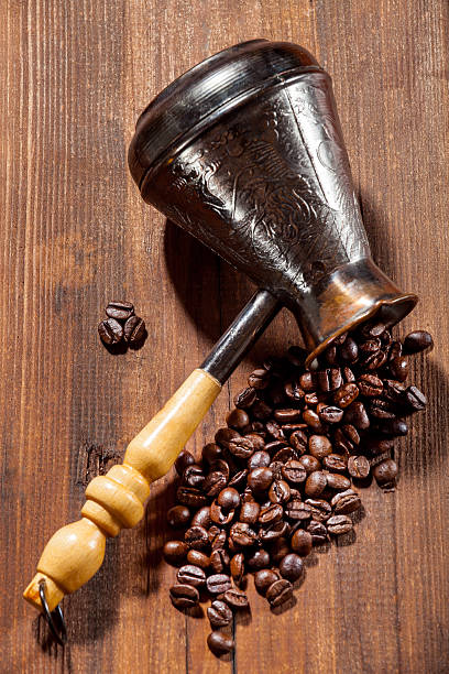 istock Copper coffe pot for preparation of coffee. 520702846