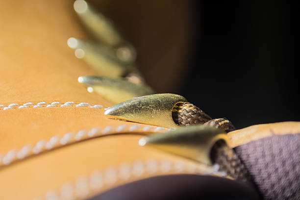 Classic Yellow Leather Shoes, Genuine. Unique Style, Handmade Craftsmanship. Close up, Focus on Details. Macro