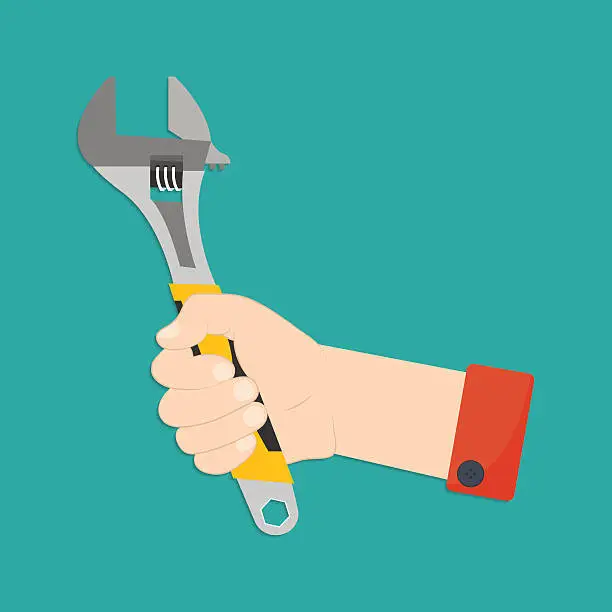 Vector illustration of Hand with monkey wrench