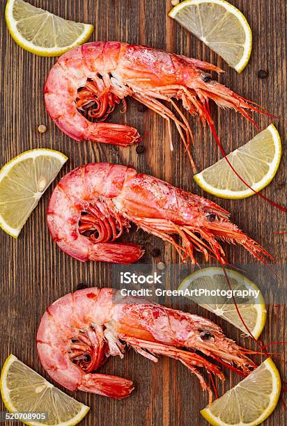 Grilled Shrimps With Lemon Stock Photo - Download Image Now - Arts Culture and Entertainment, Barbecue Grill, Close-up