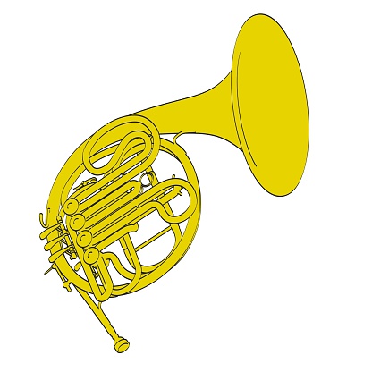 2d cartoon illustraion of brass musical instruments
