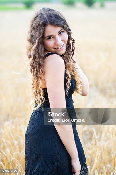 Girl Wheat Smile Black Drees Look Camera Stock Photo - Download Image Now - Adolescence, Adult, Adults Only