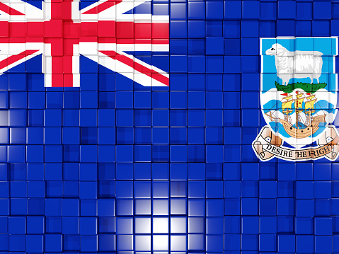 Mosaic background with square parts. Flag of falkland islands. 3D illustration