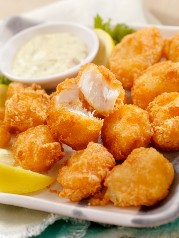 Beer Battered Fish Bites with Tarter Sauce and a Beer  - Photographed on Hasselblad H3D2-39mb Camera