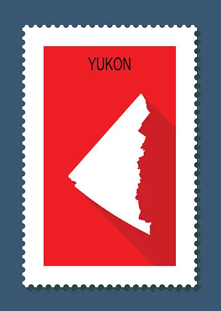 Vector illustration of Yukon Map on Red Background, Long Shadow, Flat Design,stamp