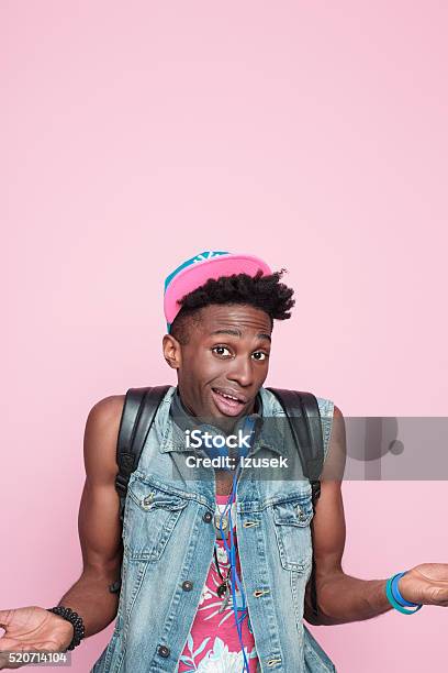 Summer Portrait Of Surprised Afro American Guy Stock Photo - Download Image Now - Adult, Adults Only, African Ethnicity