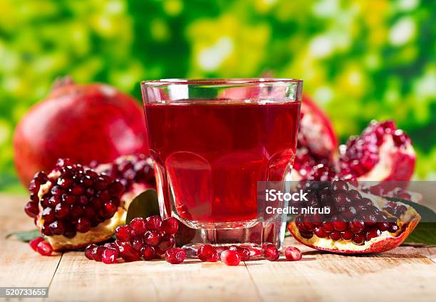Glass Of Pomegranate Juice With Fresh Fruits Stock Photo - Download Image Now - Antioxidant, Drink, Drinking Glass