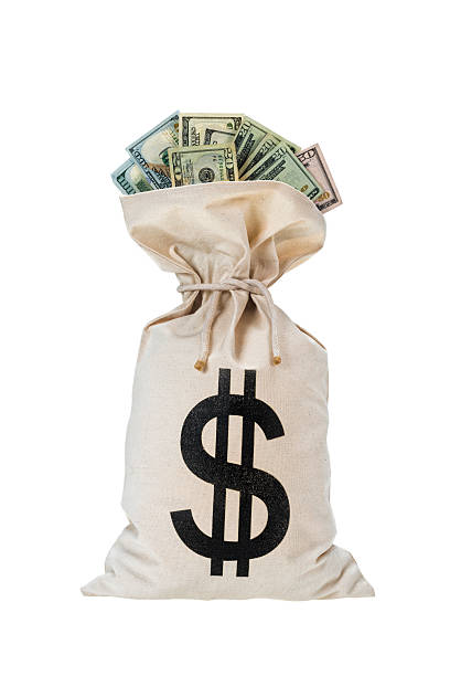 istock Canvas Money Bag with paper money on white background 520733952