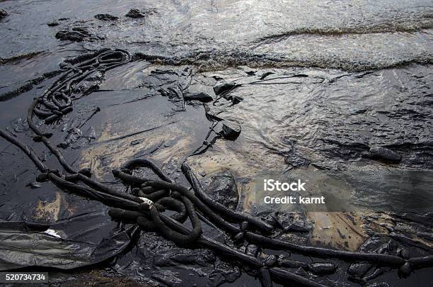 The Crude Oil On The Ao Proa Beach Stock Photo - Download Image Now - 2013, Business Finance and Industry, Containment Boom