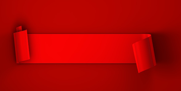 Blank red scroll banner on a plain red background