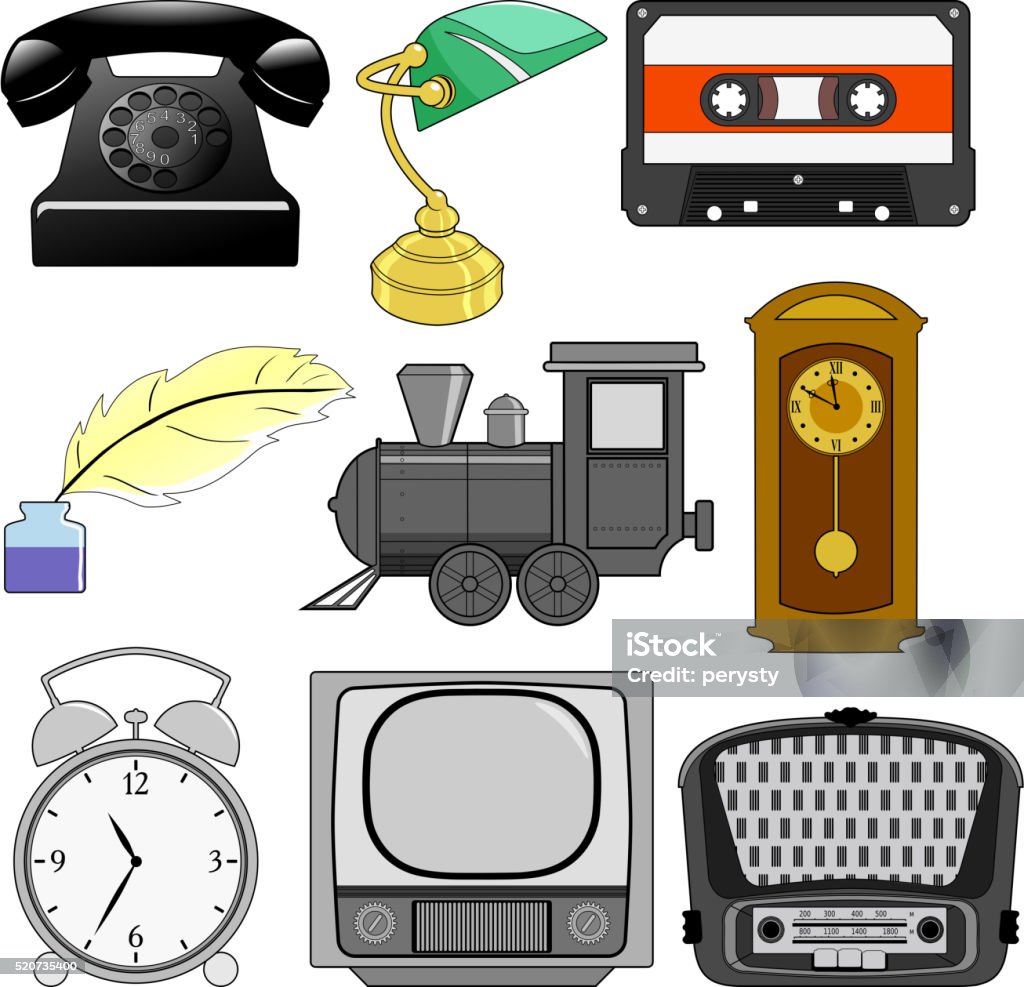Ilustración de Conjunto De Ilustración De Objetos Antiguos y más Vectores  Libres de Derechos de 1980-1989 - 1980-1989, Teléfono, Analógico - iStock