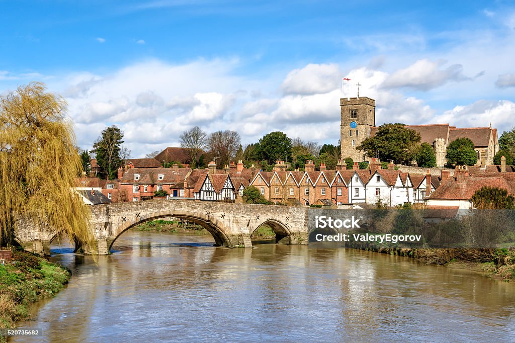 Rural Kent View of Aylesford village in Kent, England with medieval bridge and church. Kent - England Stock Photo