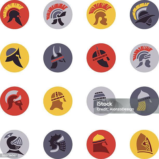 Warrior Helmet Icon Set Stock Illustration - Download Image Now - Helmet, Warrior - Person, War