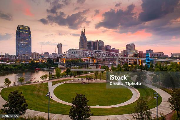Nashville Tennessee Downtown Skyline At Twilight Stock Photo - Download Image Now - Nashville, Downtown District, Street