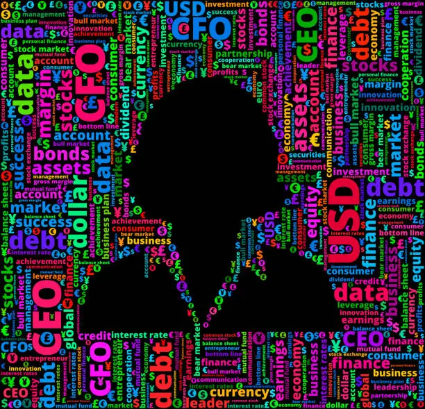 Vector illustration of Businesswoman on Business and Finance Word Cloud