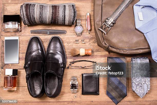 Mens Accessories Organized On Table No People Knolling Stock Photo ...