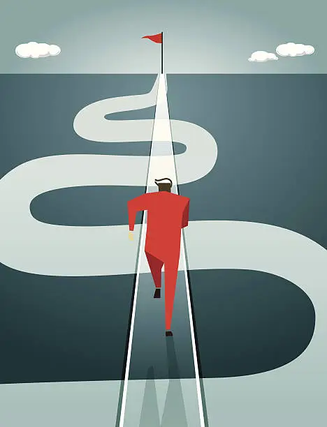 Vector illustration of Efficiency, Thinking, Road, Winding Road,Goal,  Speed, On The Move