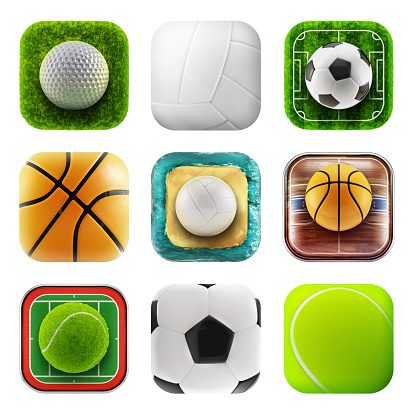 Sport equipment detailed icons.
