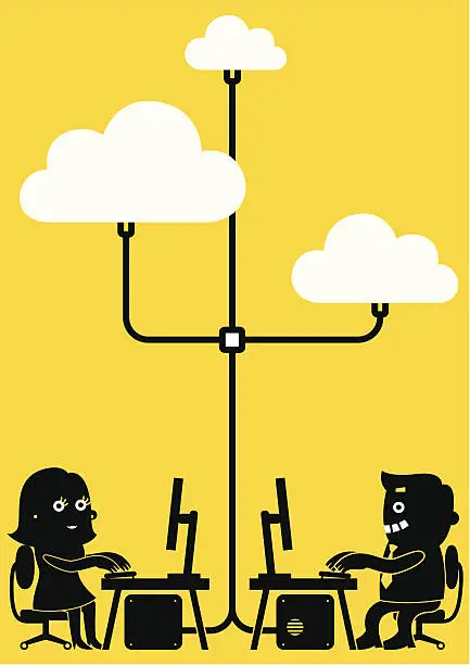 Vector illustration of Office Cloud Computing | Yellow Business Concept