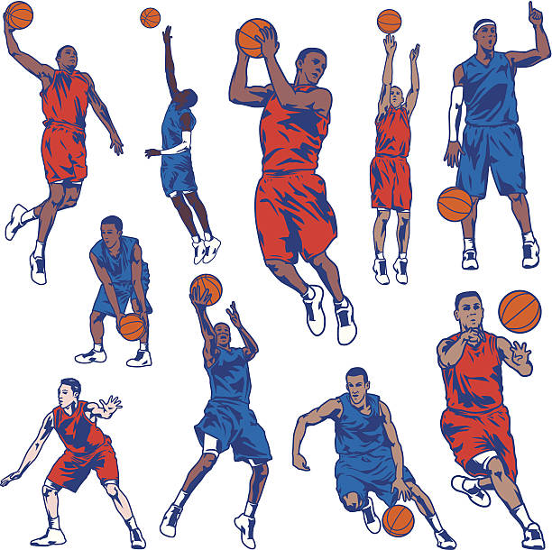 베스킷볼 플레이어 설정 - basketball basketball player slam dunk making a basket stock illustrations