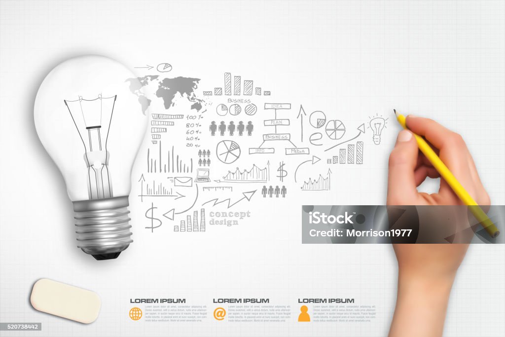 idea bulb hand sketch concept infographic vector Light bulb with plan strategy idea in vector format Infographic stock vector