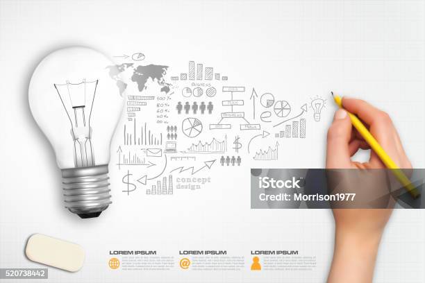 Idea Bulb Hand Sketch Concept Infographic Vector Stock Illustration - Download Image Now - Infographic, Drawing - Activity, Strategy