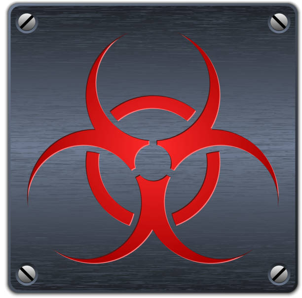 벡터 생물학적 위험 로그인 어둡습니다 메탈 플레이트 - toxic waste biochemical warfare biohazard symbol dirty stock illustrations