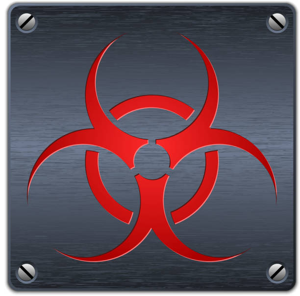 ilustrações, clipart, desenhos animados e ícones de vetor de resíduos biológicos placa no escuro placa de metal - toxic waste biochemical warfare biohazard symbol dirty