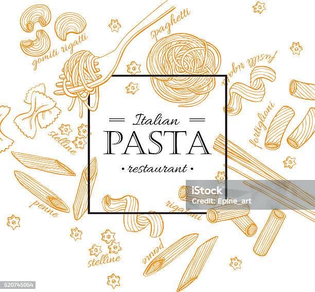 Vector Vintage Italian Pasta Restaurant Illustration Hand Drawn Stock Illustration - Download Image Now