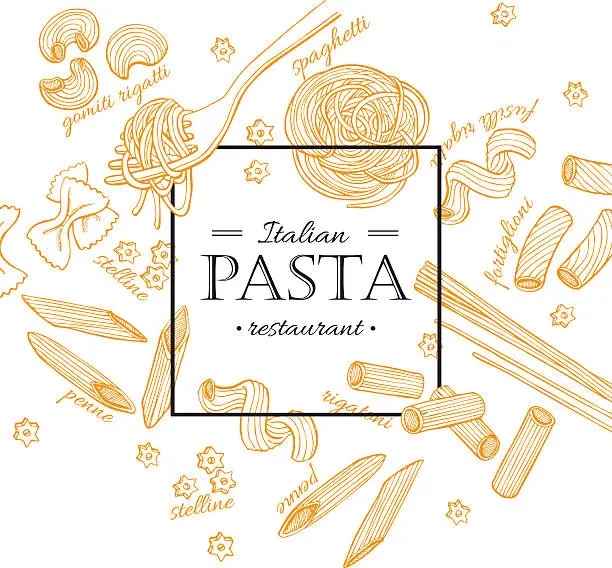 Vector illustration of Vector vintage italian pasta restaurant illustration. Hand drawn
