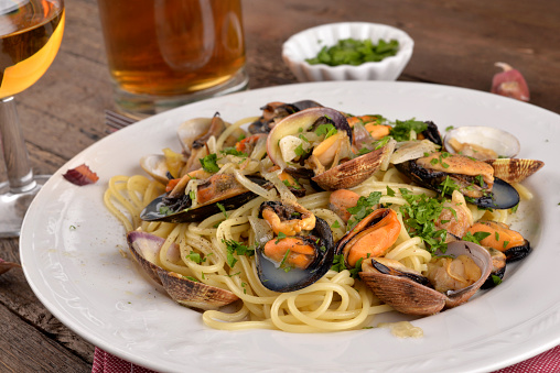 spaghetti with seafood - traditional Italian recipe