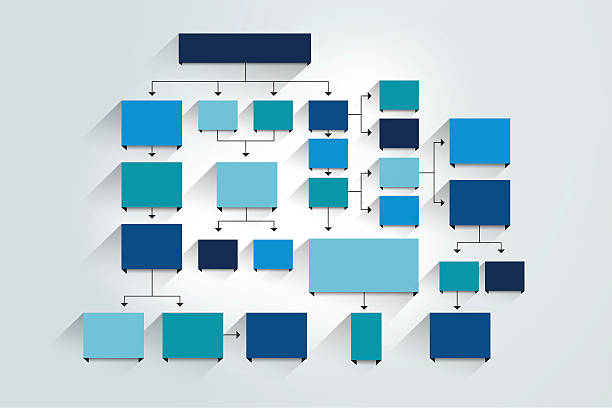 ilustraciones, imágenes clip art, dibujos animados e iconos de stock de organigrama. sombras esquema de color azul. - flow chart