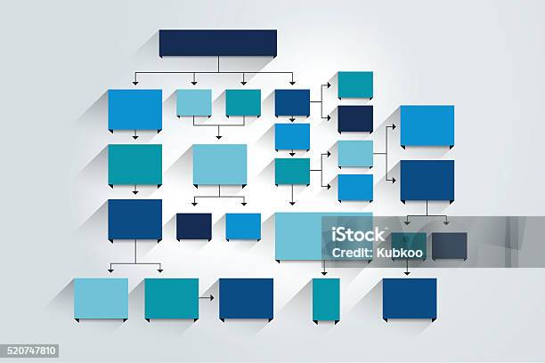 Fowchart Blue Colored Shadows Scheme Stock Illustration - Download Image Now - Flow Chart, Infographic, Organization