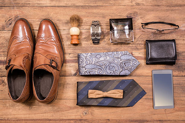 istock Men's accessories organized on table.  No people.  Knolling. 520748310