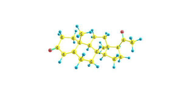 istock 3D illustration of Progesterone molecular structure isolated on white 520749328