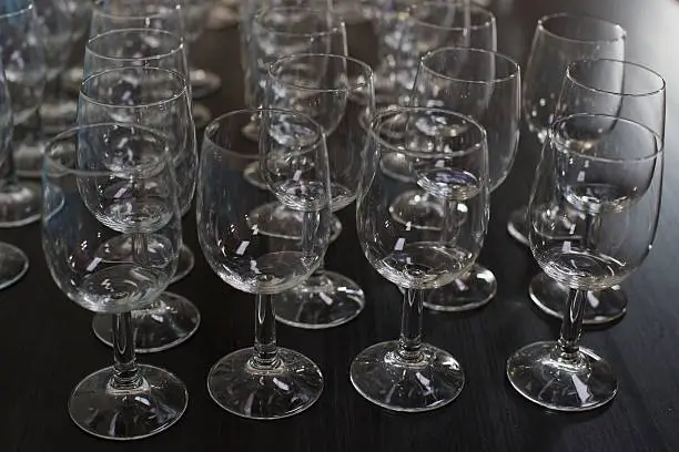 row of wine glasses ready for degustation