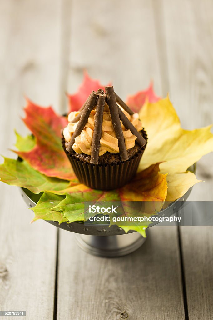 Bonfire cupcakes Cupcakes with orange icing swirl with chocolate fingers as logs Bonfire Stock Photo