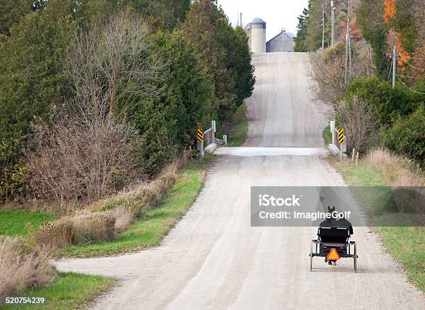 An Open Road With A Mennonite Horse And Buggy In Ontario Stock Photo - Download Image Now