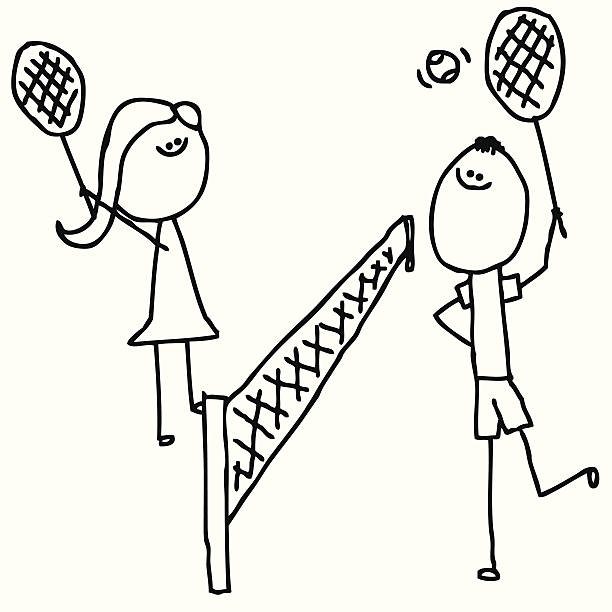 Stick Couple Playing Tennis vector art illustration