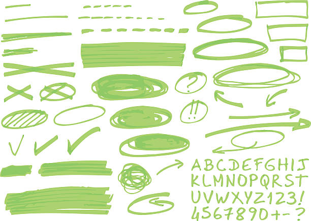 illustrations, cliparts, dessins animés et icônes de main dessinée surligneur éléments. - circle arrow sign shape green