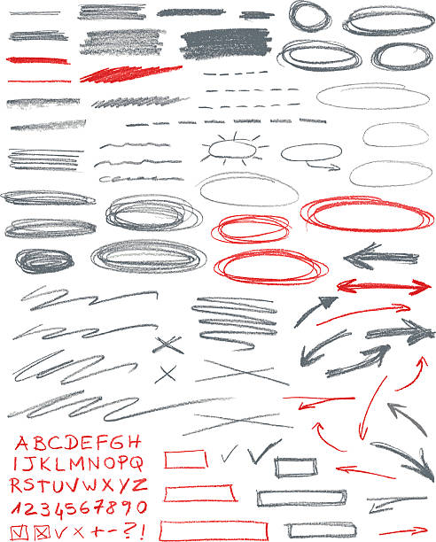 Set of hand drawn correction elements. Pencil technique. Set of hand drawn correction elements. Pencil technique. pencil drawing stock illustrations