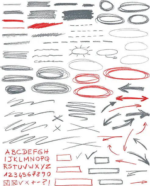 Vector illustration of Set of hand drawn correction elements. Pencil technique.