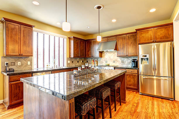 istock Luxury kitchen room with island 520758017